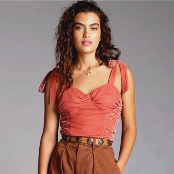 Anthropologie Tops - Anthropologie Forever That Girl XS NWT Rose Pink Velvet Corset Bustier Top New